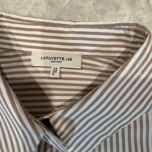Lafayette 148 New York women’s  Tan and White Striped Shirt